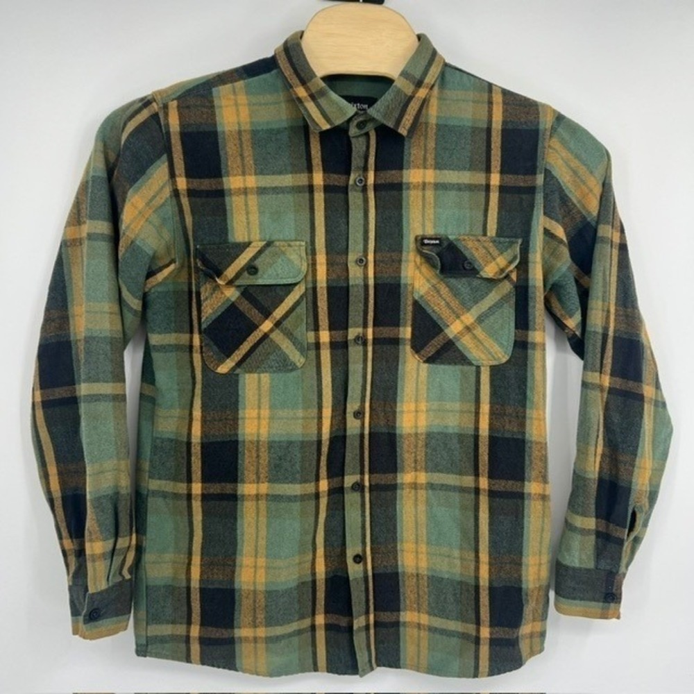 Brixton Men's Large‎ Plaid Green And Black Flannel Long Sleeve Button Up Shirt - Picture 2 of 7
